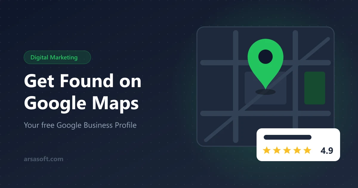 Google Maps pin and 5-star rating for a Google Business Profile